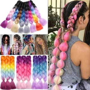 Ombre Highlight Jumbo Braiding Hair Extensions Weaving Hair Multi-color 24" PINK - Picture 1 of 66