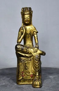 8.7" China Antiguo Tíbet Tibetano Budismo Templo Bronce Dorado Pensamiento Buda Estatua - Imagen 1 de 9