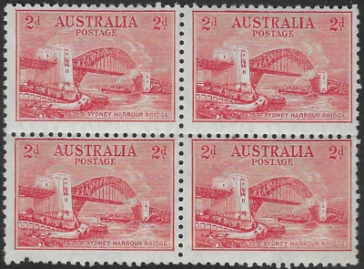 AUSTRALIA 1932. 2d. SYDNEY HARBOUR BRIDGE, MNH BLOCK OF 4.  SG. 144.      (D300) - Image 1 of 2