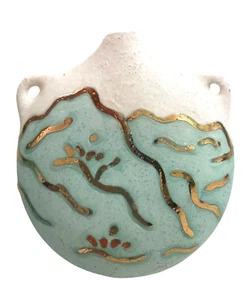 Southwestern Mini Canteen Vase White Teal Abstract Desert Landscape Design 3” T - Picture 1 of 9