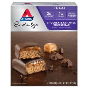Atkins Endulge Treat, Chocolate Caramel Mousse Bar, Keto Friendly, 5 Count - Picture 1 of 7