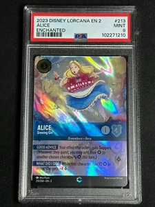 2023 Disney Lorcana Floodborn Enchanted Alice Growing Girl #213 PSA 9 MINT SP - Foto 1 di 2