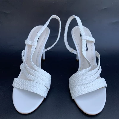 New Alice + OLIVIA FANNIEY Solid White Braided Heels Sandals 9.5 EUR 39.5 - Image 1 of 4