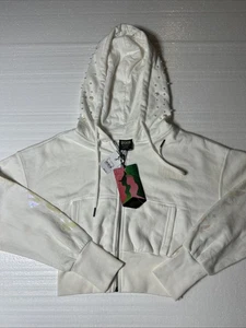 Felpa con cappuccio e zip Wicked x Target Paul Tazewell bianca impreziosita da perle crop top L - Foto 1 di 10