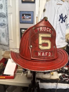 Antique Cairns Metal Fire Helmet 350 New Albany Indiana Truck 5 Vintage Fireman - Picture 1 of 14