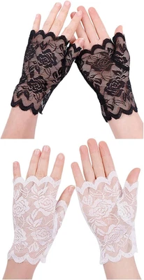 Damen Spitzen Handschuhe,2 PCS Braut Halbfinger Handschuhe Schwarze Kurze Spitze - Bild 1 von 4