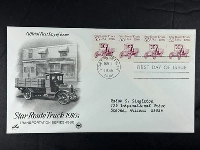 US FDC 1986 Star Route Truck 1910s Transportation Series Fort Worth TX 5.5¢ a760 - Image 1 of 2