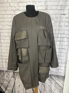 ANN EVERETT WOMENS HANDMADE WOOL AND LEATHER LUXURY CUSTOM DESIGN COAT JACKET L - Picture 1 of 5