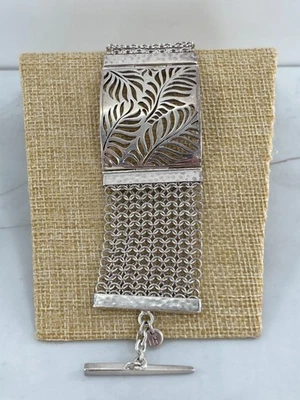 Brazalete Lois Hill hoja de filigrana martillada tejida a mano cota de malla esterlina palanca Foto 1 de 4