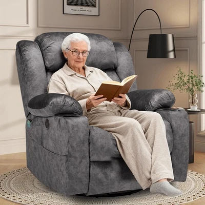 Silla reclinable mecedora giratoria 360° sobrecargada reclinable de masaje manual Foto 1 de 4