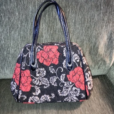 De Colección Vera Bradley Negro Rojo Floral Jacquard Acolchado Bolso de Mano Bloqueo de Beso Limitado Foto 1 de 4