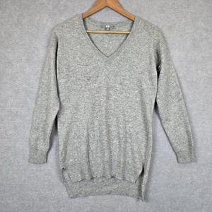Uniqlo Jumper Womens Small Grey Knit 100% Cashmere V Neck Sweater Pullover - Picture 1 of 10