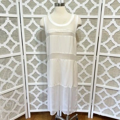 Vestido túnica sin mangas de seda a rayas transparentes para mujer S marfil hada romántico artístico moderno Foto 1 de 4