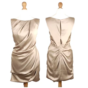 Karen Millen Dress 10 Beige Sleeveless Mini Draped Cut Out Satin Parachute Short - Picture 1 of 8