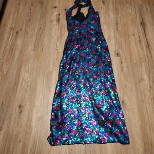 Vintage Nadine Union Made USA Multicolor Sequined Evening Gown M Slit Side #9151 - Picture 1 of 8