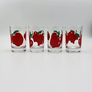 Vintage Anchor Hocking Red Apple on Clear Juice Glass 5oz Set of 4 - Picture 1 of 8