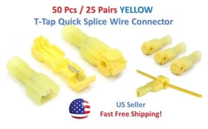 50pc Insulated 12-10 AWG T-Taps Quick Splice Wire Terminal Connectors YELLOW - Picture 1 of 5