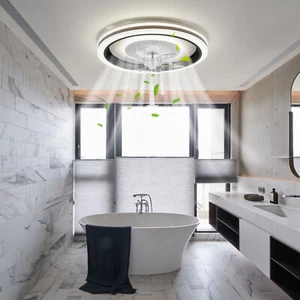 LED Ceiling Fan with Light Round Flush Mount Dimmable Chandelier Fan with Remote - Picture 1 of 14