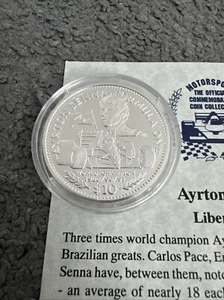 1992 F1 Ayrton Senna Formula One 1oz 999 Silver $10 Liberia Coin, With Coa (P1S) - Picture 1 of 6