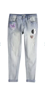 New Girls Mudd Mid-Rise Girlfriend Embroid Accent Denim Jeggings Adj. Waist (16) - Picture 1 of 2