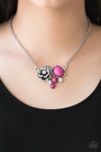 Desert Harvest Pink Silver Rhinestone Paparazzi Necklace and Earrings Set NEW