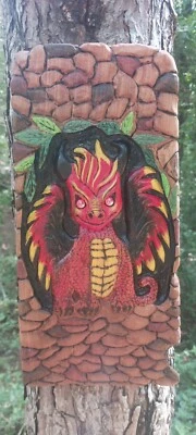 Red Dragon Wood Carving Dragons Wall Hanger 2D Handmade Art Fancy Rustic - Image 1 of 4