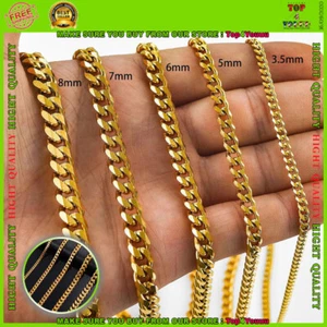 Men Stainless Steel Link Cuban Curb Chain Gold Color Plated Heavy Long Necklace - Picture 1 of 12
