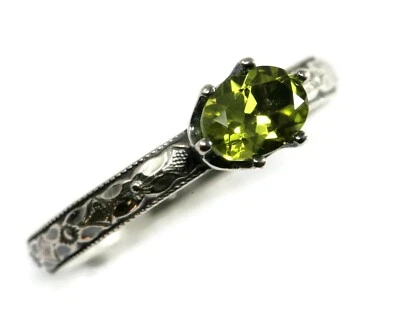 Oval AA Grade Peridot Ring Symmetrical Flower 925 Sterling Silver E-W - Image 1 of 4