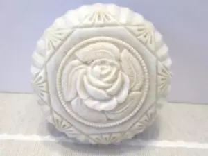 Vintage Celluloid Round Powder Box Floral Rose Lapin Cream Lid/Blue Base - Picture 1 of 4