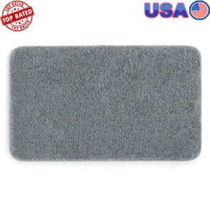 Plush Polyester Skid Resistant Bath Rug Machine Washable Non-Slip 24x40 in Grey - Picture 1 of 10