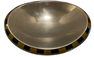 Stainless Steel Oval Bowl With Black & Yellow Inlay Around Edges Decor - Picture 1 of 7