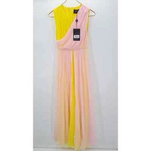 RARE Max Mara plisado dos tonos gasa vestido de seda rosa amarillo talla 2 NWT - Imagen 1 de 9