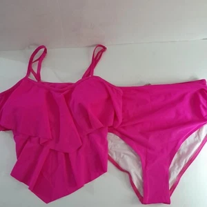 Holipick womens tankini sz medium hot pink two piece swimsuit ruffle V top - Picture 1 of 12