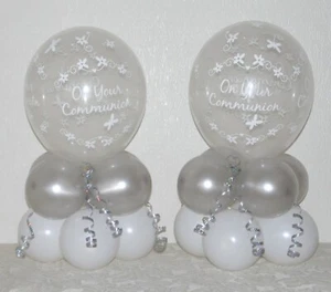 Communion GIRL or BOY 2 / 6/12 Pack Table Balloon Decoration Display Kit SILVER - Picture 1 of 6