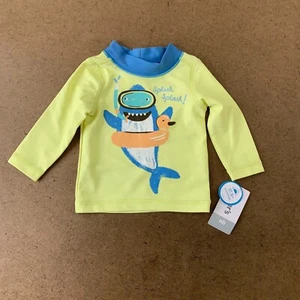 Carter's Newborn Baby Yellow Shark Printed Long Sleeve Rash Guard Swim Top NWT - Picture 1 of 5