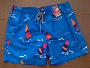 Men's Arizona Jeans Swim Trunks Shorts  ~Elastic Waist ~ Blue Cyber Boat XXL NWT - Picture 1 of 2