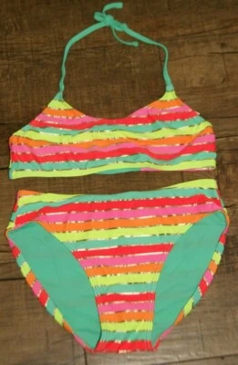 Nuevo sin etiquetas Nuevo Niñas Circo Dos Piezas Bikini Rayas Metálicas Traje de Baño Talla XL Foto 1 de 3