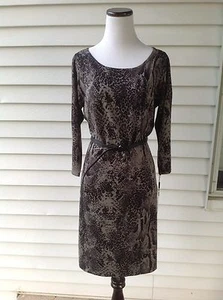 New $140 Women’s Calvin Klein Animal Black/Grey Knitted Long Sleeve Dress Size L - Picture 1 of 5