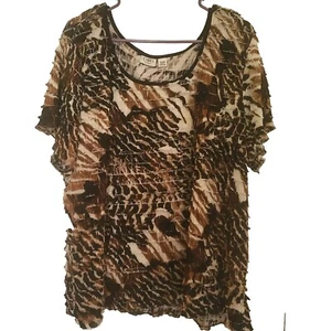 CATO Stretch Top shirt blouse Ruffled Layers Black Browns Beige SIZE 26/28 - Picture 1 of 8