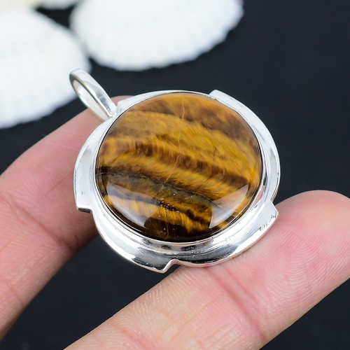 VETEMENTS Ciondolo occhio di tigre giallo argento sterling 925 gioielli boho regalo per anniversario