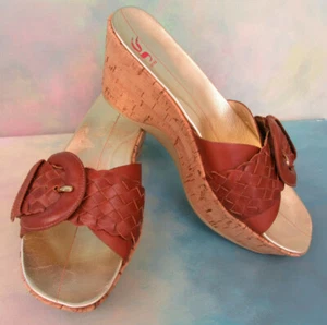 Nike Lab G Series Wms 6 Cork Wedge Sandals Slides Basketweave Leather - Picture 1 of 9