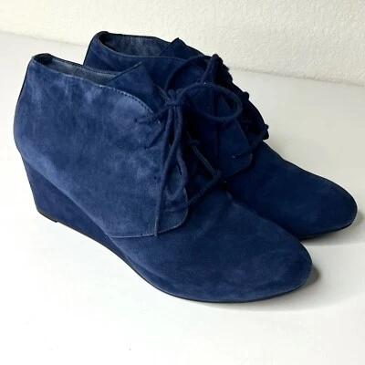 Botines de cuero gamuza Vionic talla 9 botines azul marino con cordones de cuña Foto 1 de 4