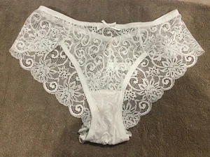 Women Floral Lace Brief with Bow Panty Size L White - Picture 1 of 2