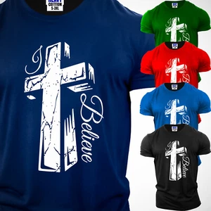Camiseta Jesús Cruz Creer Cristiano Para Hombres Fe Religiosa Biblia Iglesia Regalo Camiseta - Imagen 1 de 11