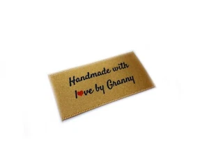 Handmade with love by Granny labels tags - Sew In Gold Ribbon - 25x40mm Flat - Picture 1 of 1