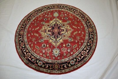 5'11" x 5'11" ft. Serapi Hand Knotted Oriental Wool Caucasian Kazak Round Rug - Image 1 of 4