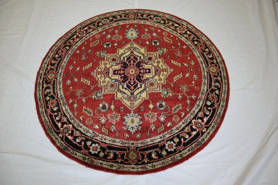 5'11" x 5'11" ft. Serapi Hand Knotted Oriental Wool Caucasian Kazak Round Rug - Image 1 of 4