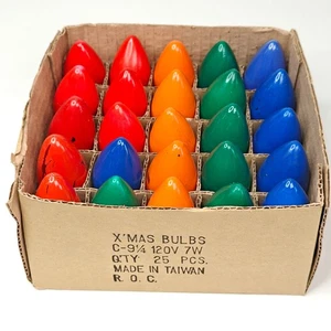 25 Vintage C9¼ Christmas Bulbs 120V 7W Red Green Blue Orange 1960s Tested * - Picture 1 of 3