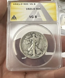 1921-D ANACS VG 8 Walking Liberty Half Dollar **Key Date! #2140 - Picture 1 of 2