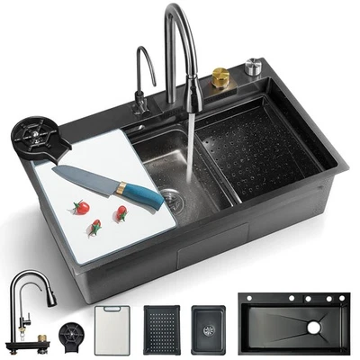 Fregadero de cocina de acero inoxidable de 29,5" con juego de grifos abatibles Foto 1 de 4